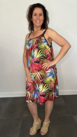 Jurkje met spaghettibandjes coloured palm zwart  +SIZE