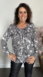 Ballon shirt met elastiek Paisley /panter zwart/wit