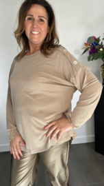 Ribbel shirt met knopen camel