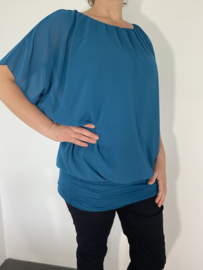 Blouse met boord korte mouw petrol