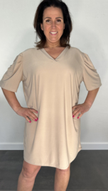 Tuniek / jurk Gina travel met pofmouw beige/ zand