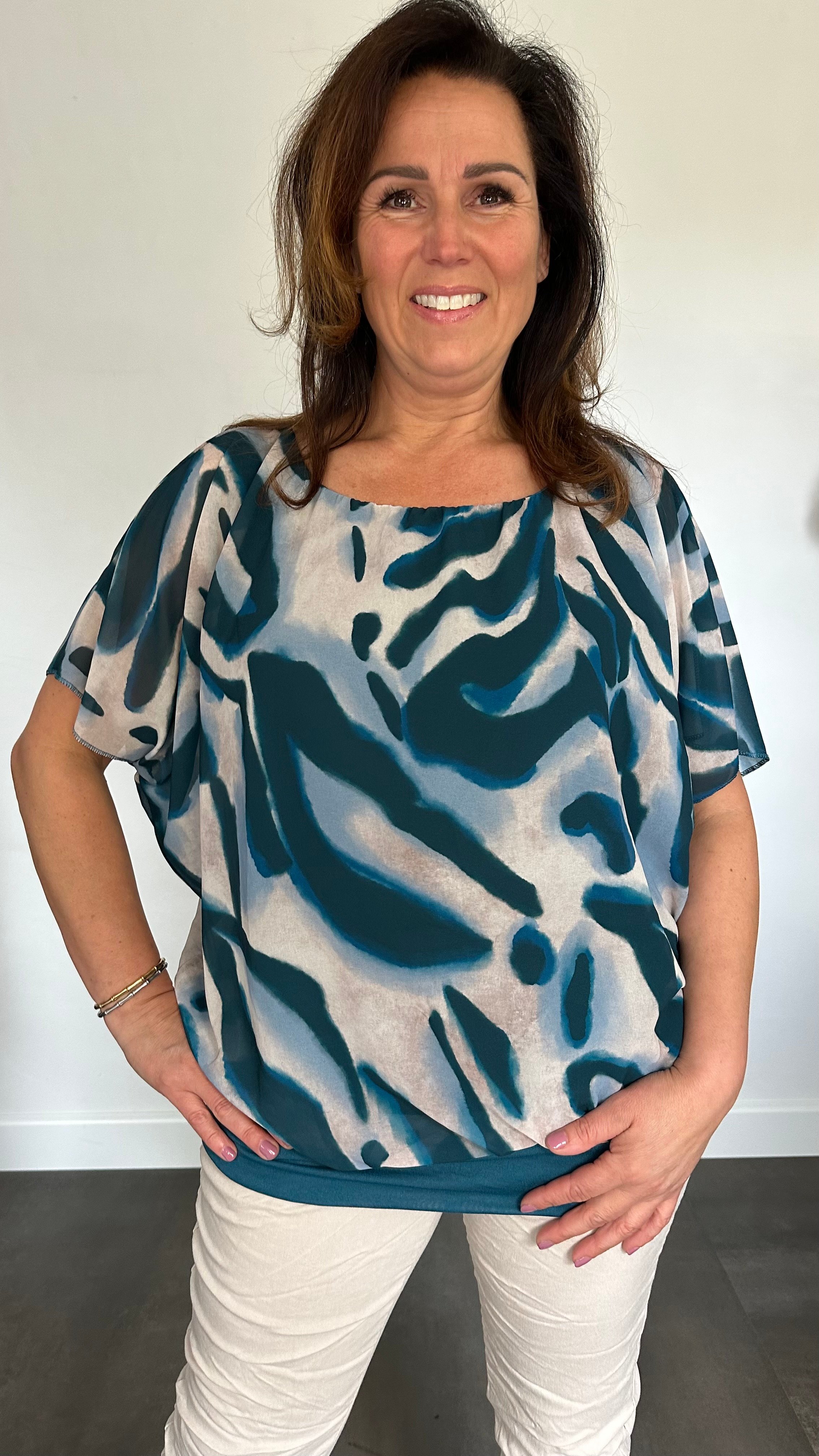 Blouse met boord lava petrol