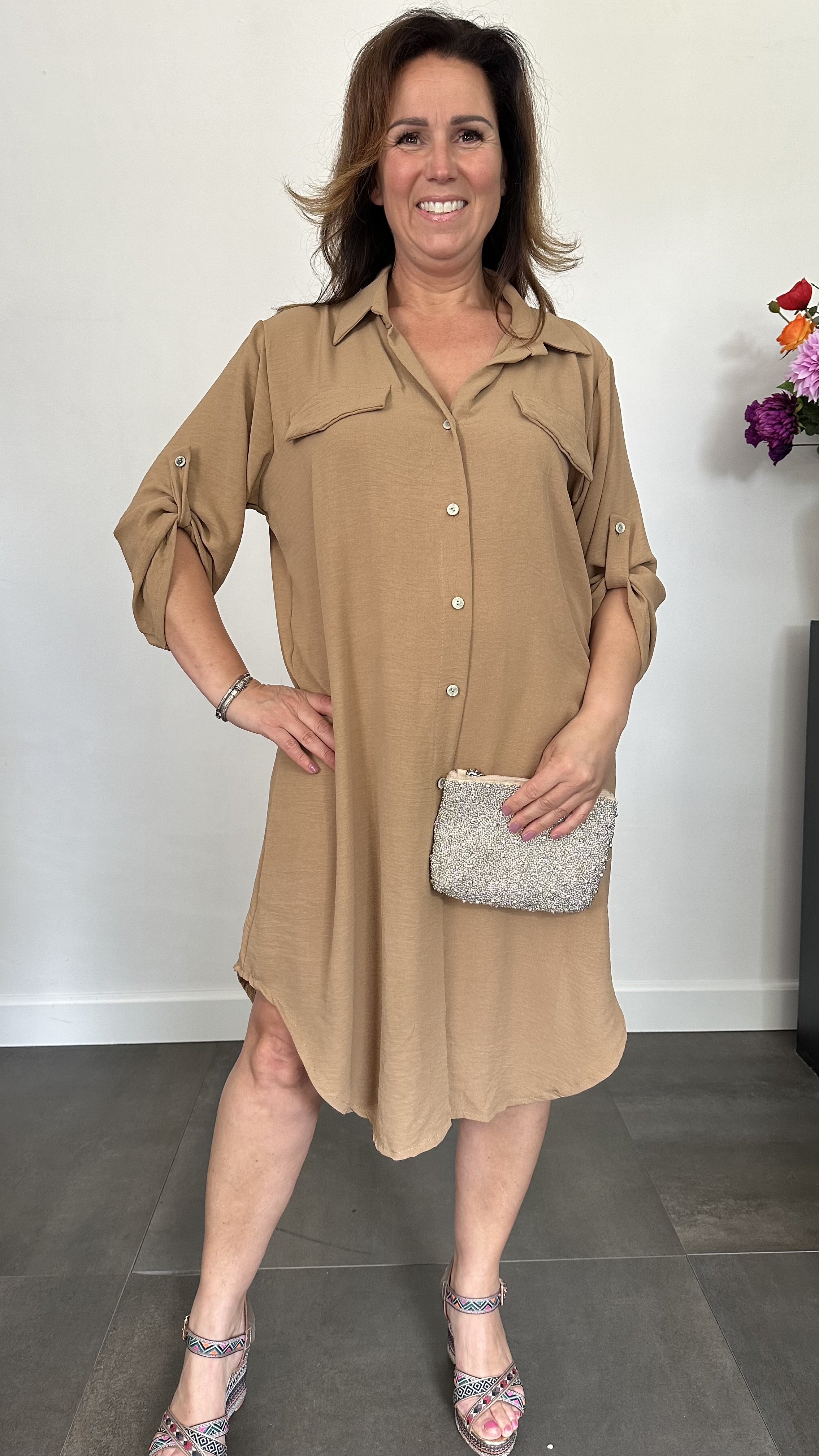 Blouse/ jurk crepe camel