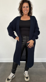Lang grof gebreid vest met pofmouw marine