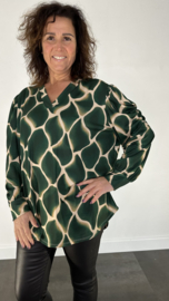 Velvet shirt met v-hals en pofmouw giraffe +SIZE groen