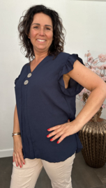 Shirt Britt met knopen en ruche Marine