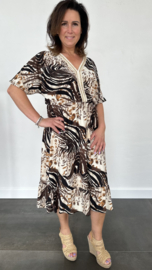 Jurk met elastiek in de taille (soft) tijger mix bruin