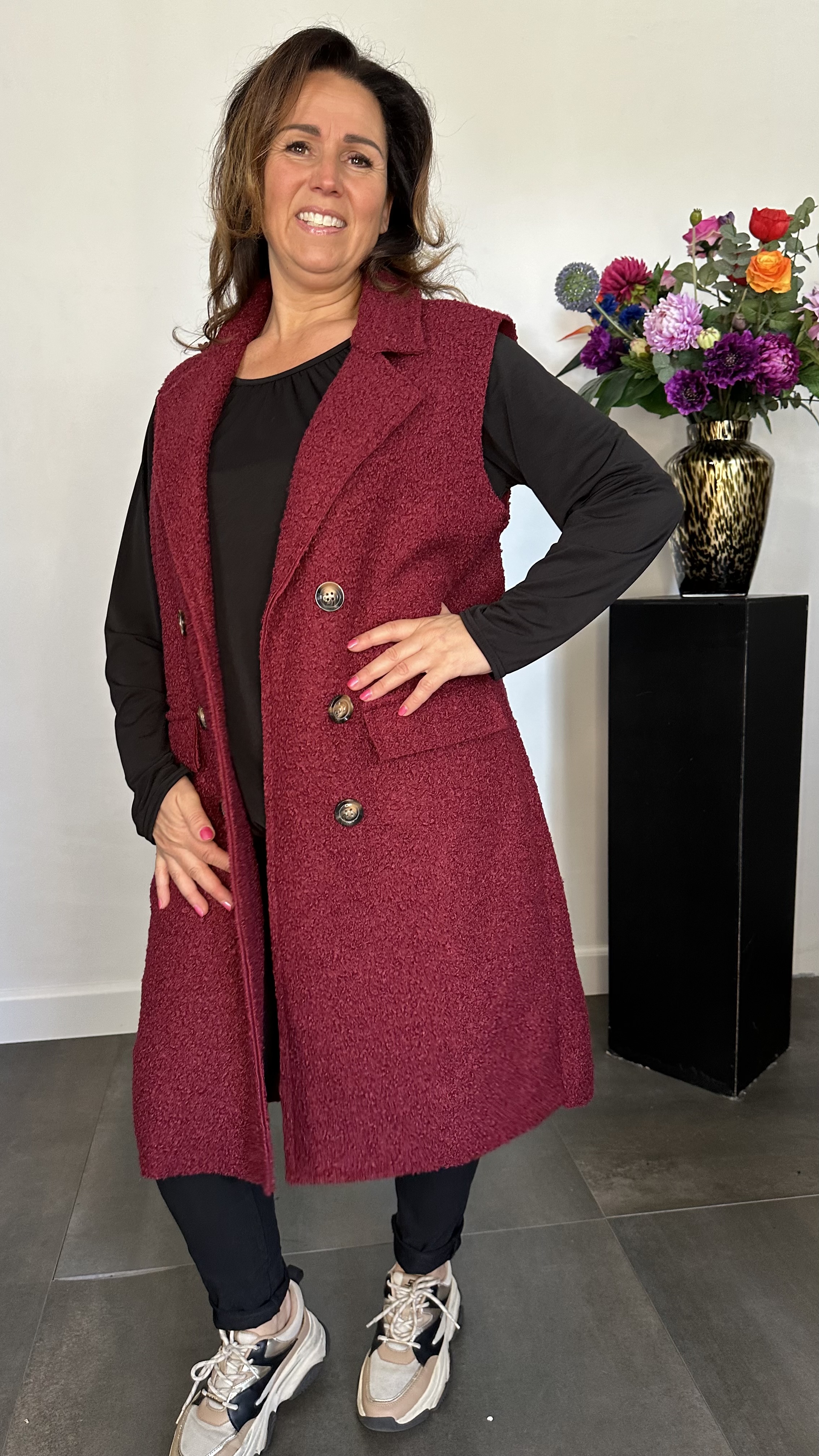 Lange teddy bodywarmer bordeaux