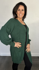 Half lang grof gebreid vest met zakjes donker groen SALE