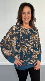 Blouse met boord curly panter petrol