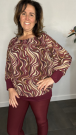 Blouse met boord ocean waves bordeaux
