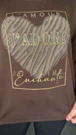 Sweater glitter j'adore donker bruin