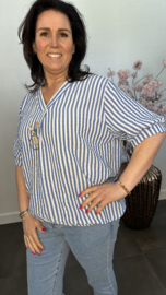 Top Mira gestreept + ketting Kobalt blauw