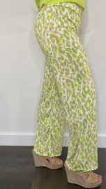 Broek met wijde pijp panter lime SALE