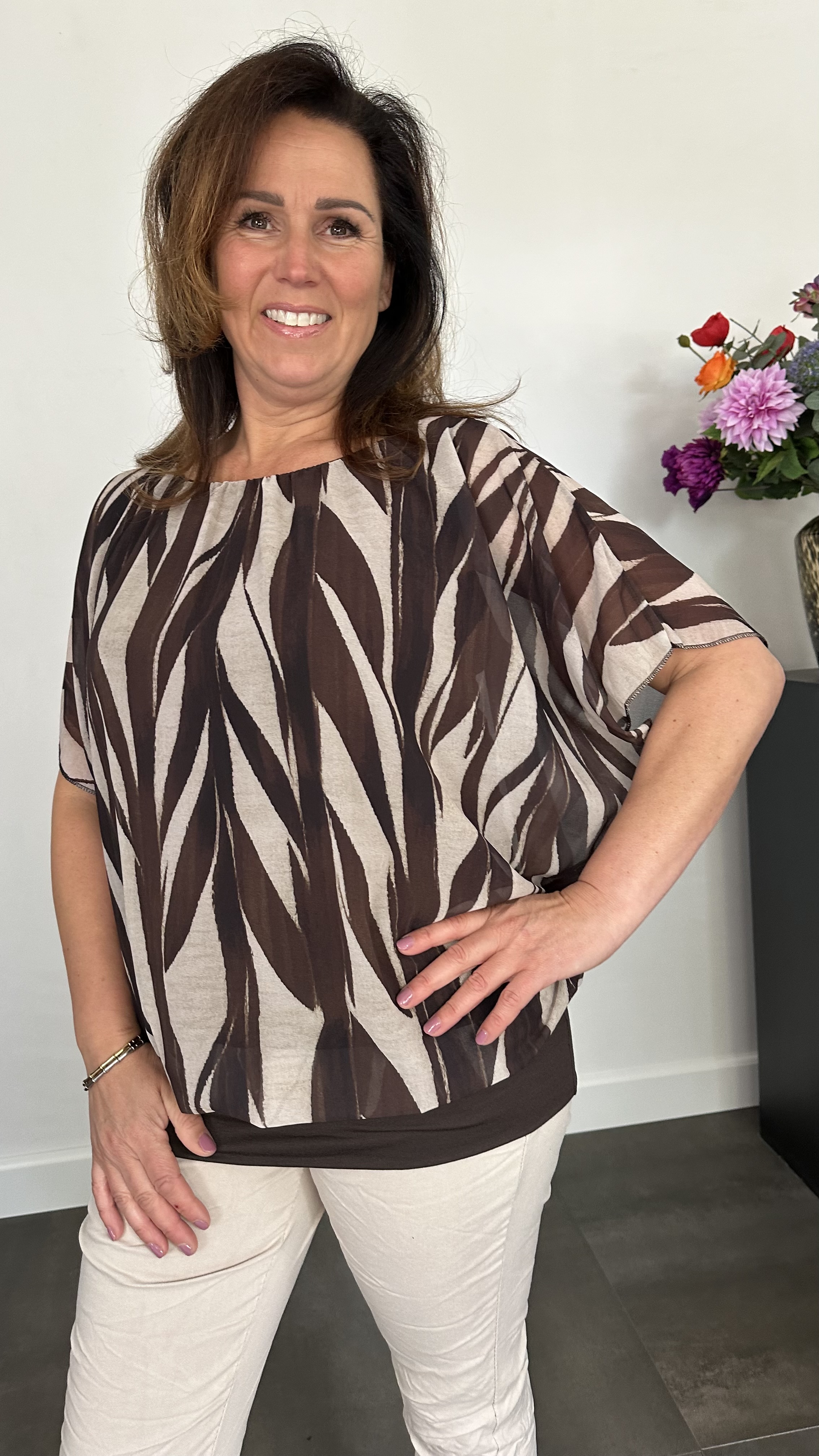 Blouse met boord bamboe bruin
