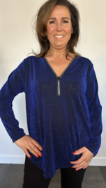 Top "glitter zipp" sparkle lines kobalt blauw