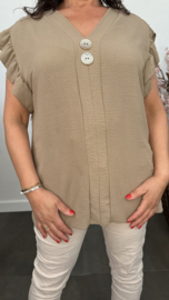 Shirt Britt met knopen en ruche Taupe