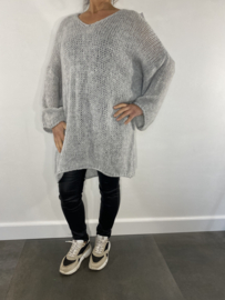 Lange grof gebreide oversized trui Lianne licht grijs