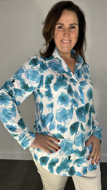 Stretch blouse travel furry spots turquoise