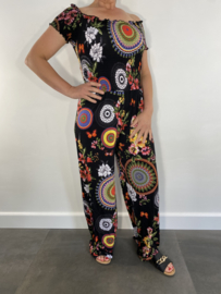 Jumpsuit cirkels en bloemen zwart SALE