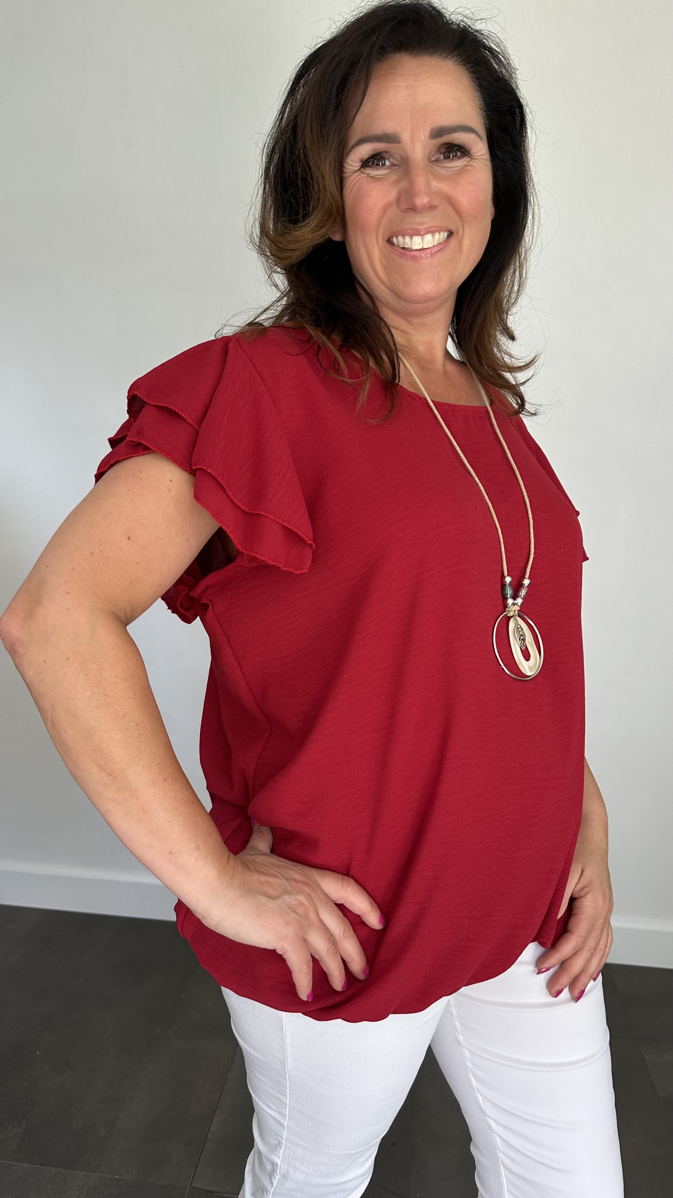 Shirt Celine met ketting +SIZE bordeaux rood