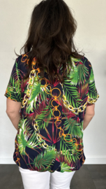 Ballon shirt met elastiek palm ketting marine (+size)