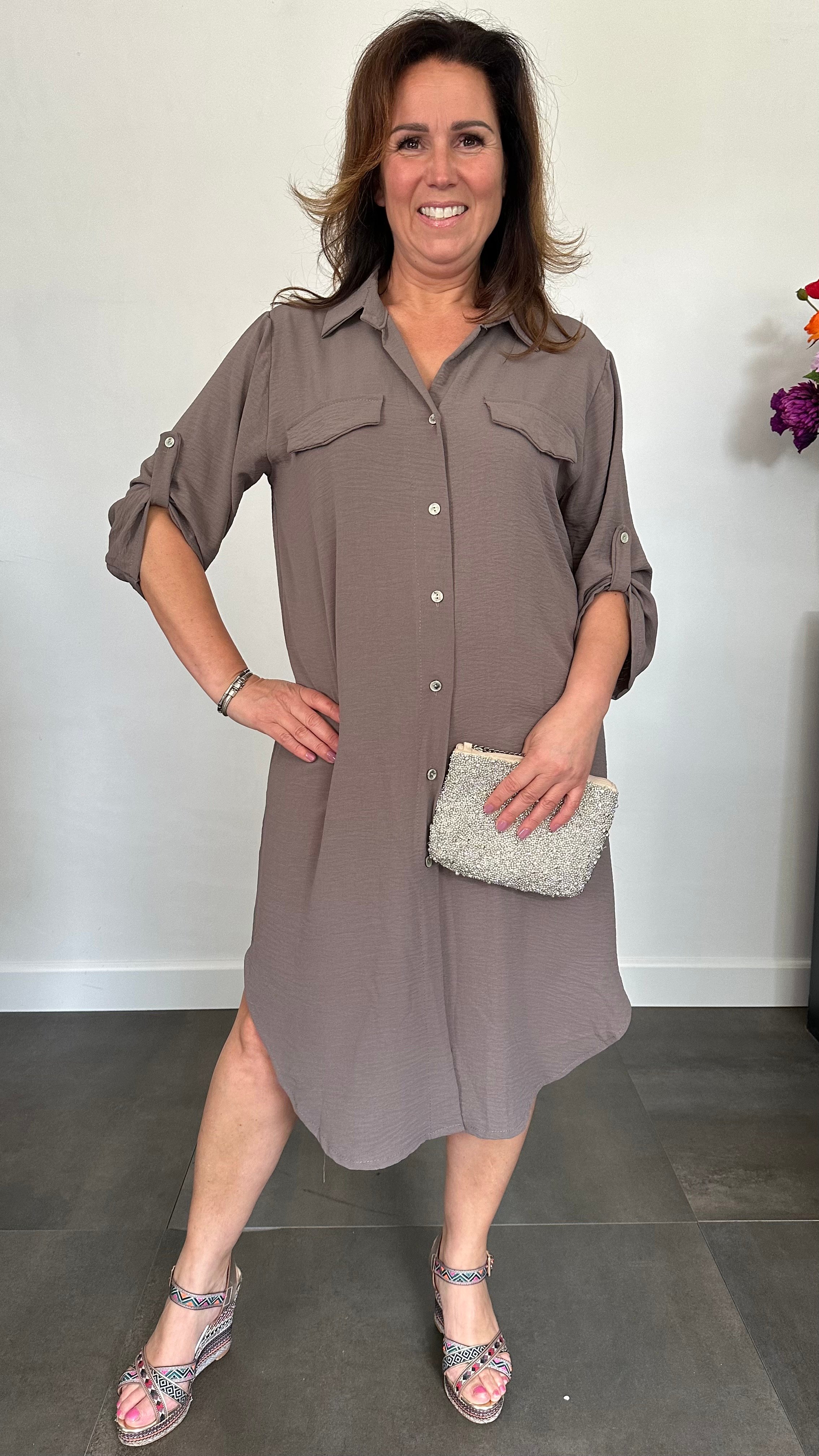 Blouse/ jurk crepe taupe