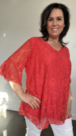 Kanten blouse Ilse +SIZE koraal