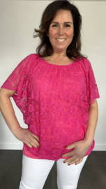 Blouse met boord KANT fuchsia