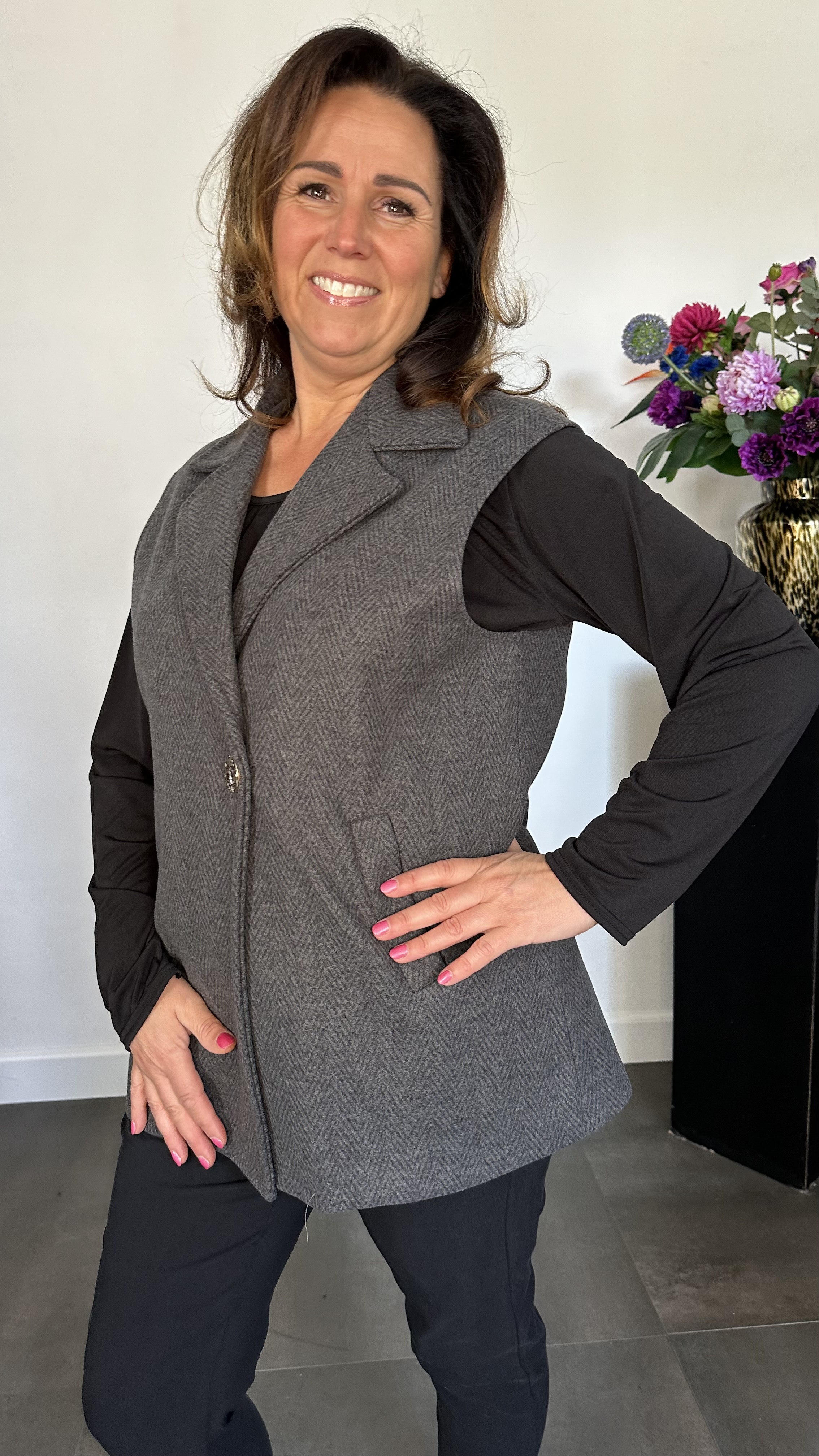 Gilet Jenny visgraad antraciet