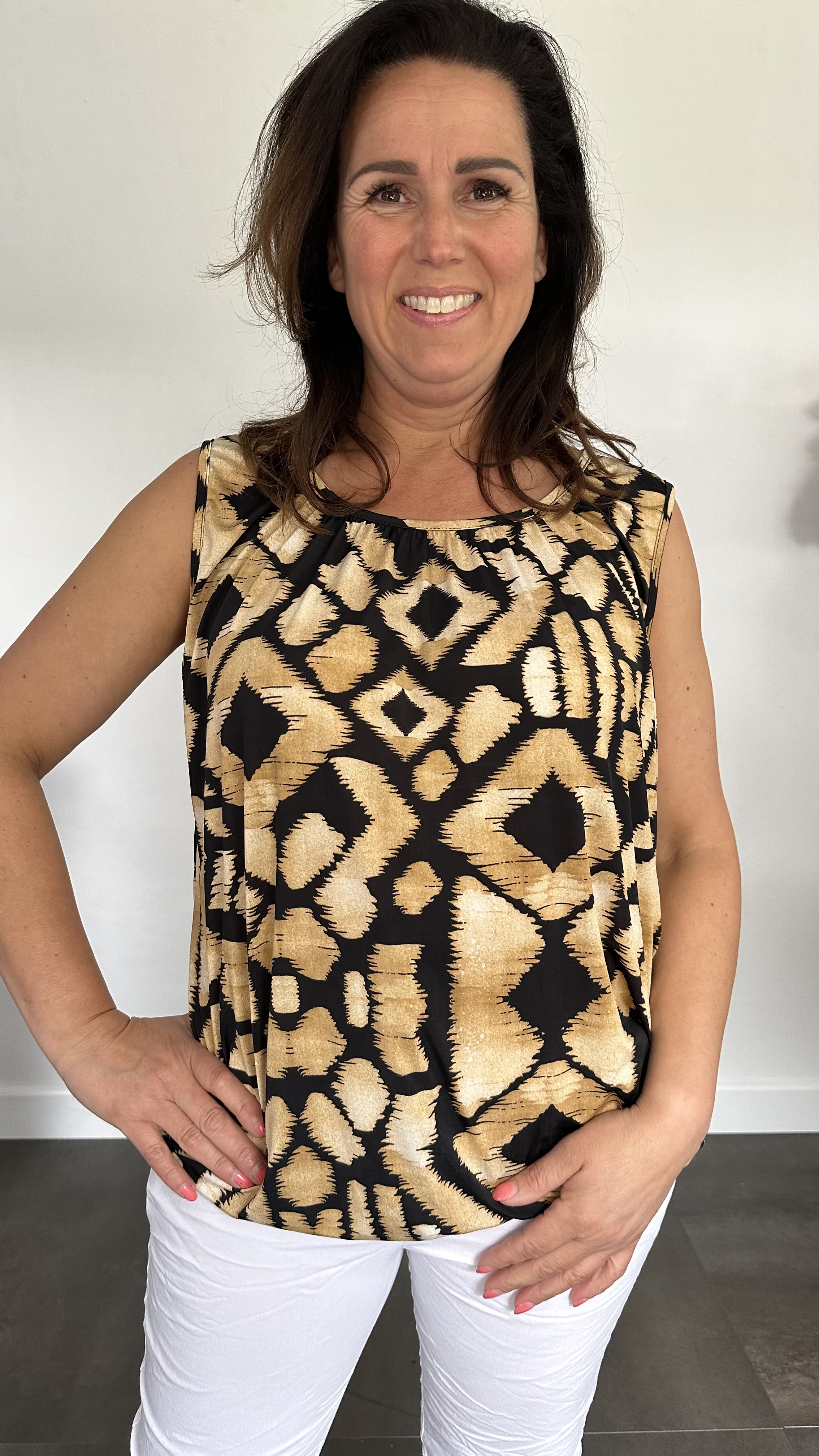 Ballon top aztec zwart/camel
