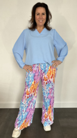 Plisse broek met wijde pijp coloured flames lila SALE