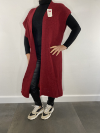 Lang grof gebreid mouwloos vest bordeaux