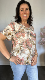 Ballon shirt met elastiek Old leaves ecru