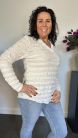 Top met v-hals ruffles Ecru