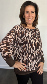 Blouse met boord new panter bruin