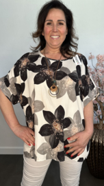 Gebloemd shirt Vera met ketting Zwart