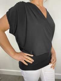 Overslag top met elastische boord korte mouw zwart