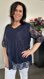 Kanten blouse Ilse +SIZE marine