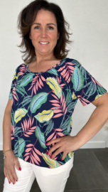 Ballon shirt met elastiek leaves marine (38 t/m 42)