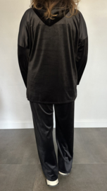 Velvet comfy pak met panter capuchon Zwart -sale