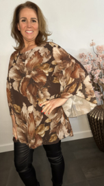 Voile blouse Camellia gebloemd Bruin