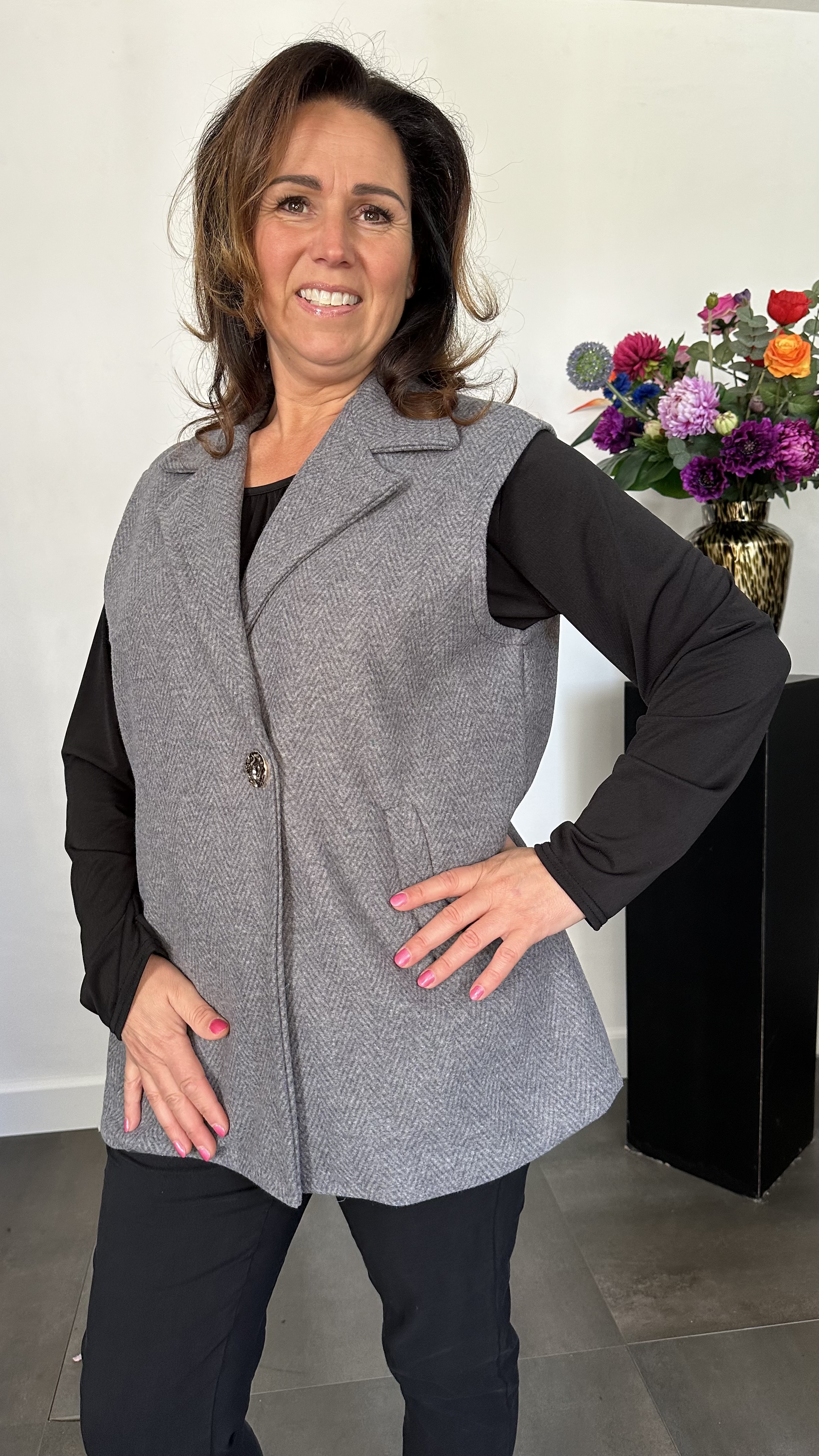 Gilet Jenny visgraad licht grijs