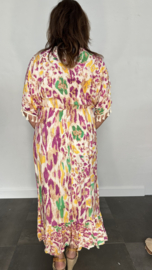 Lange jurk met elastiek Wilma panter fuchsia