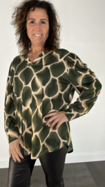 Velvet shirt met v-hals en pofmouw giraffe +SIZE army