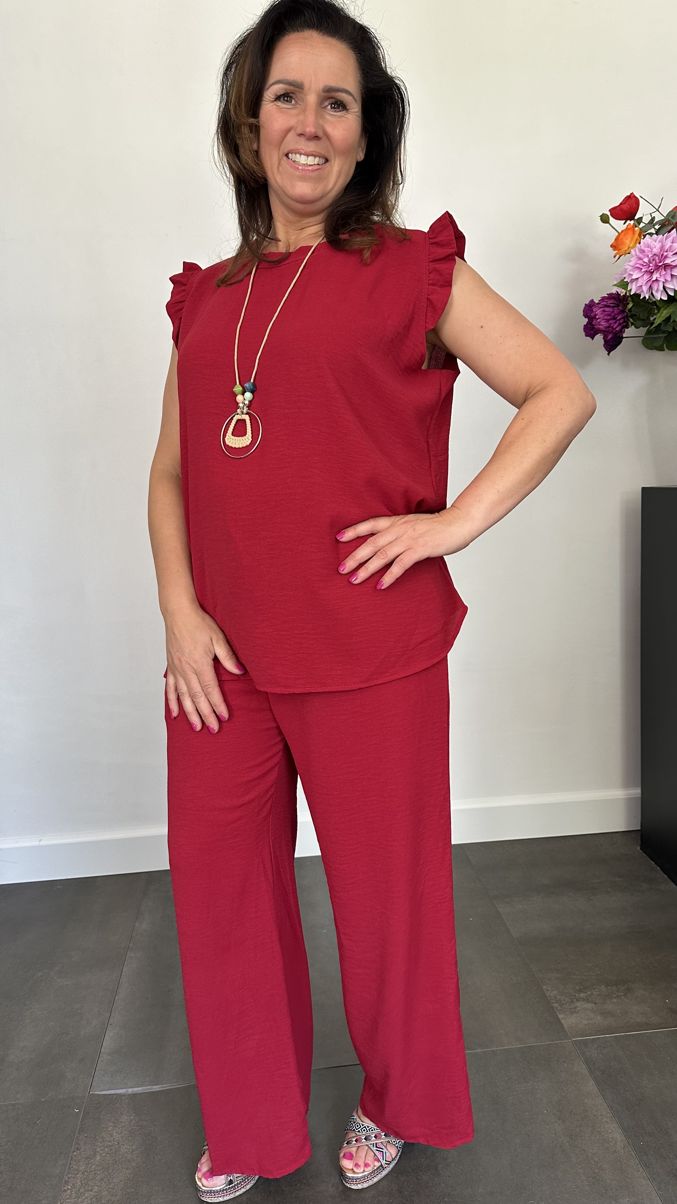 2-Delig pak Mia met ruche & ketting bordeaux