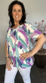 Ballon shirt met elastiek Paint mint/lila