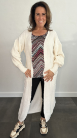 Lang grof gebreid vest met pofmouw ecru