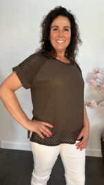 Linnenlook shirt met gehaakt kant Choco