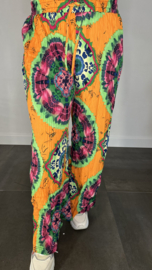 Plisse broek met wijde pijp tie dye oranje SALE